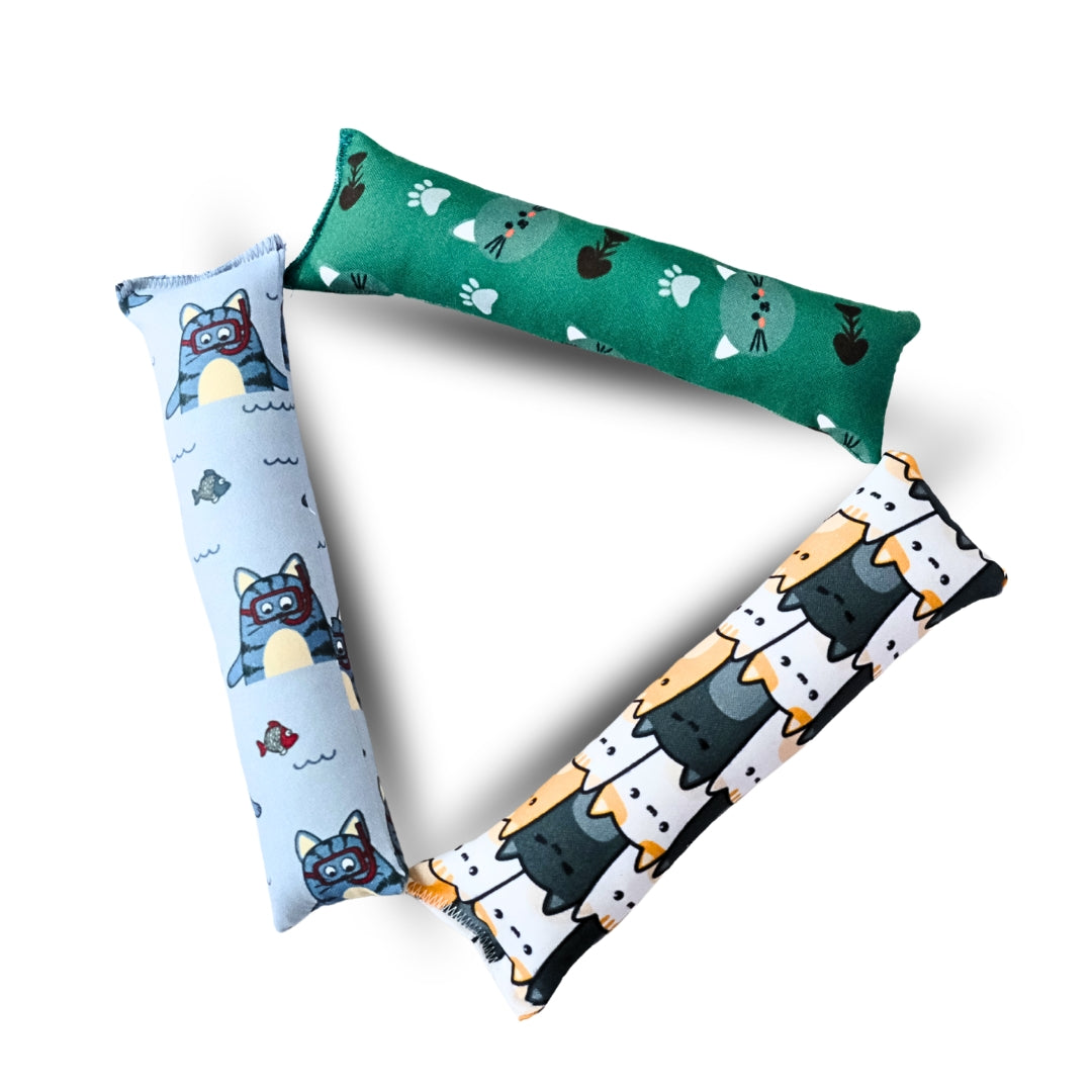HRIKU® Catnip Canvas Kicker Toy, Organic Himalayan Catnip – Neko Parade (The Trio) - Pack of 3