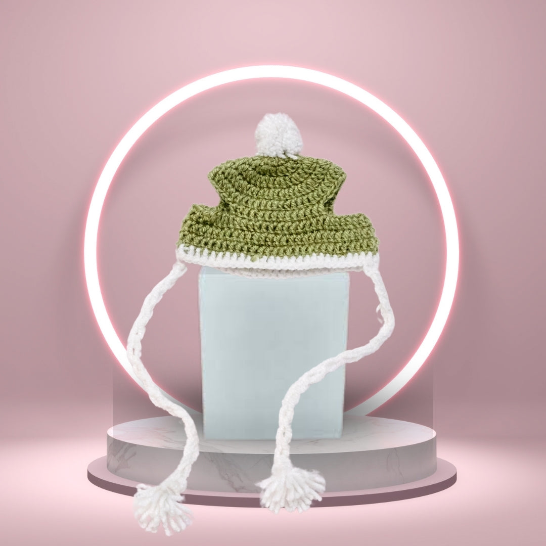 HRIKU® Woollen Pet Cap, Indian-Made, Handcrafted Fashion - Olive Garden