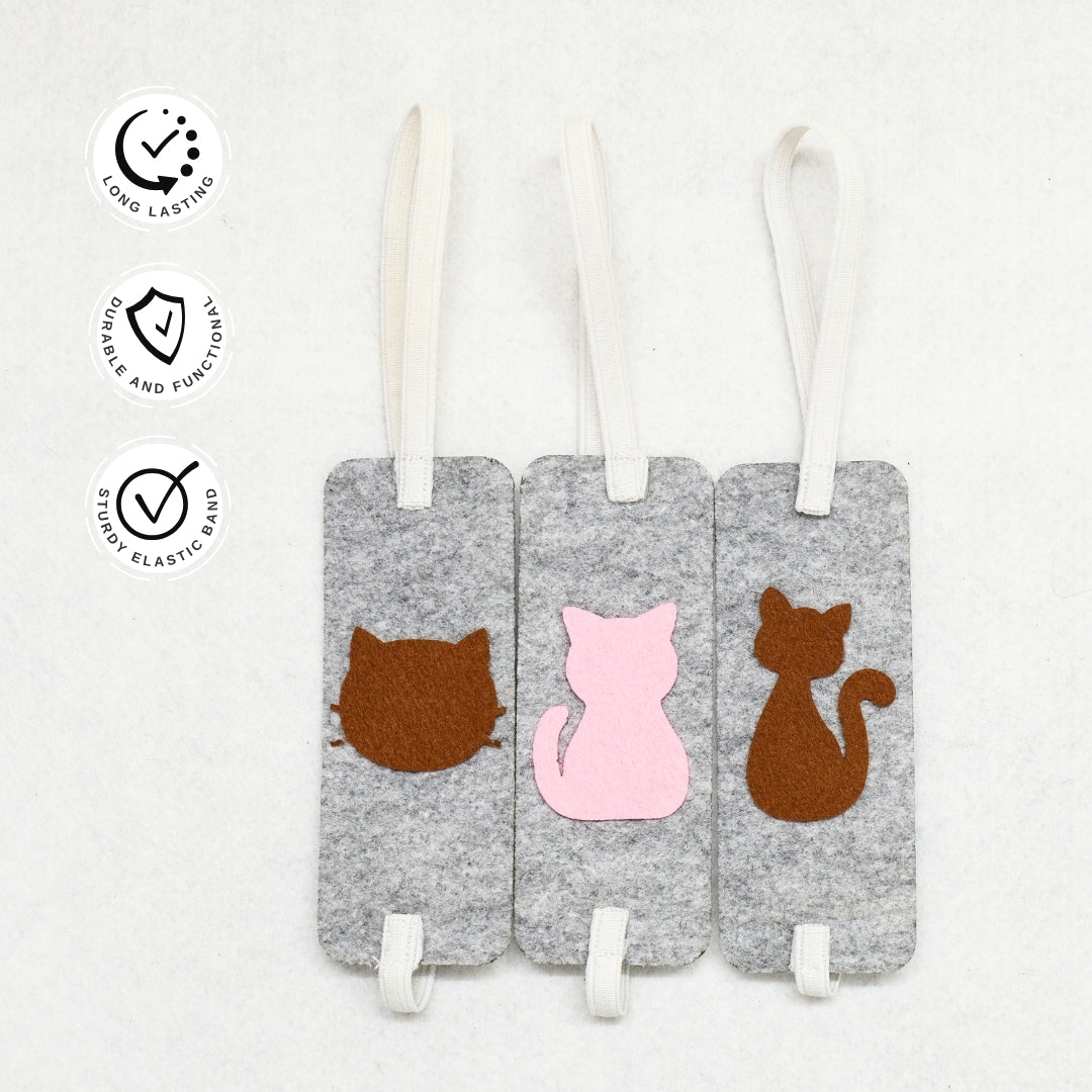 HRIKU® Felt Bookmark Set, Indian-Made, Set of 3 - Cute Cat