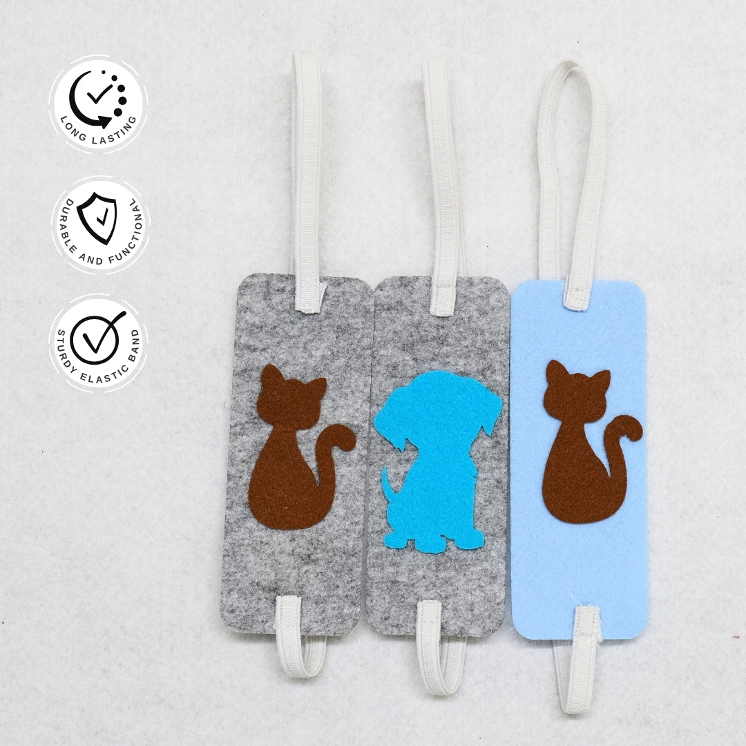 HRIKU® Felt Bookmark Set, Indian-Made, Set of 3 - Cat Dog