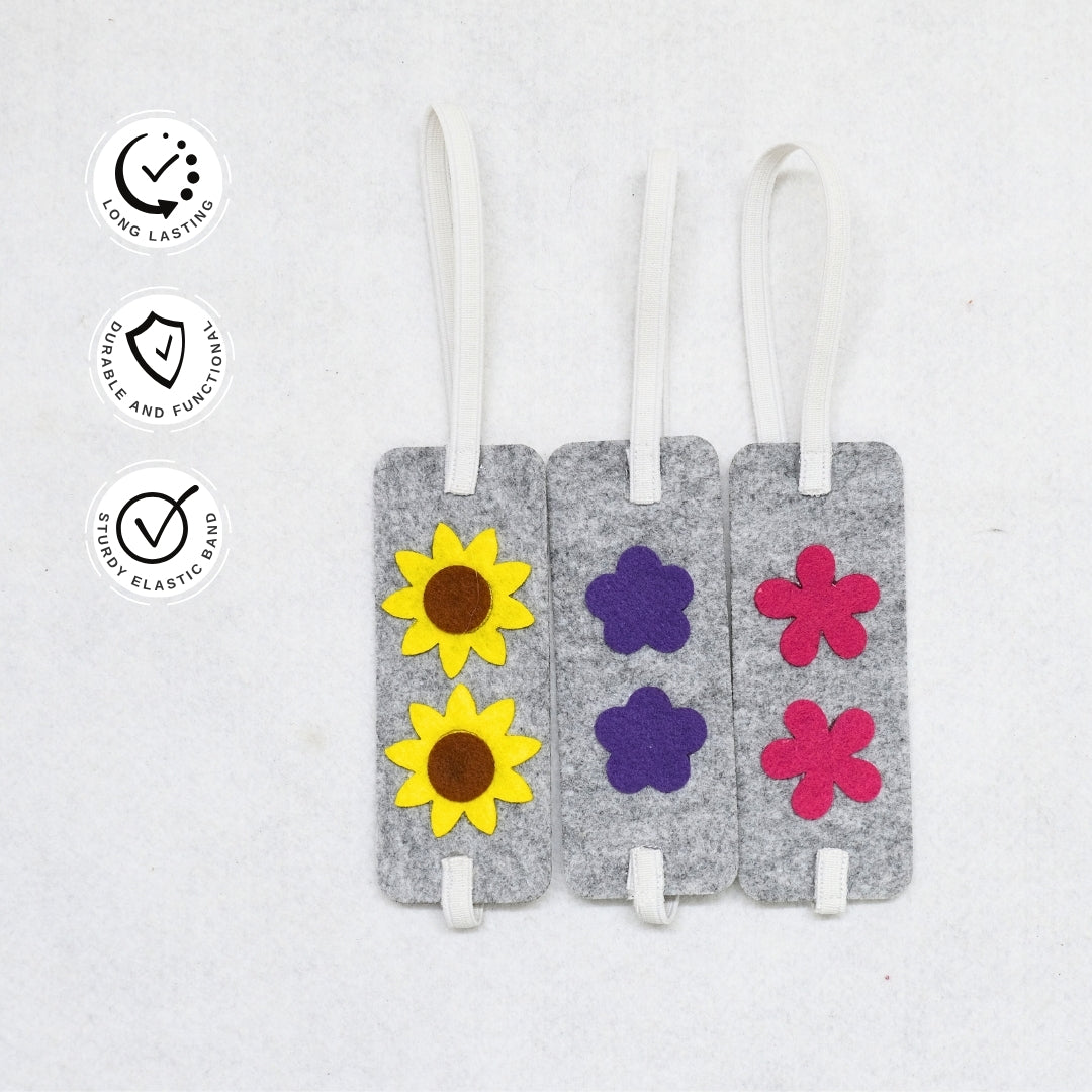 HRIKU® Felt Bookmark Set, Indian-Made, Set of 3 - Flowers