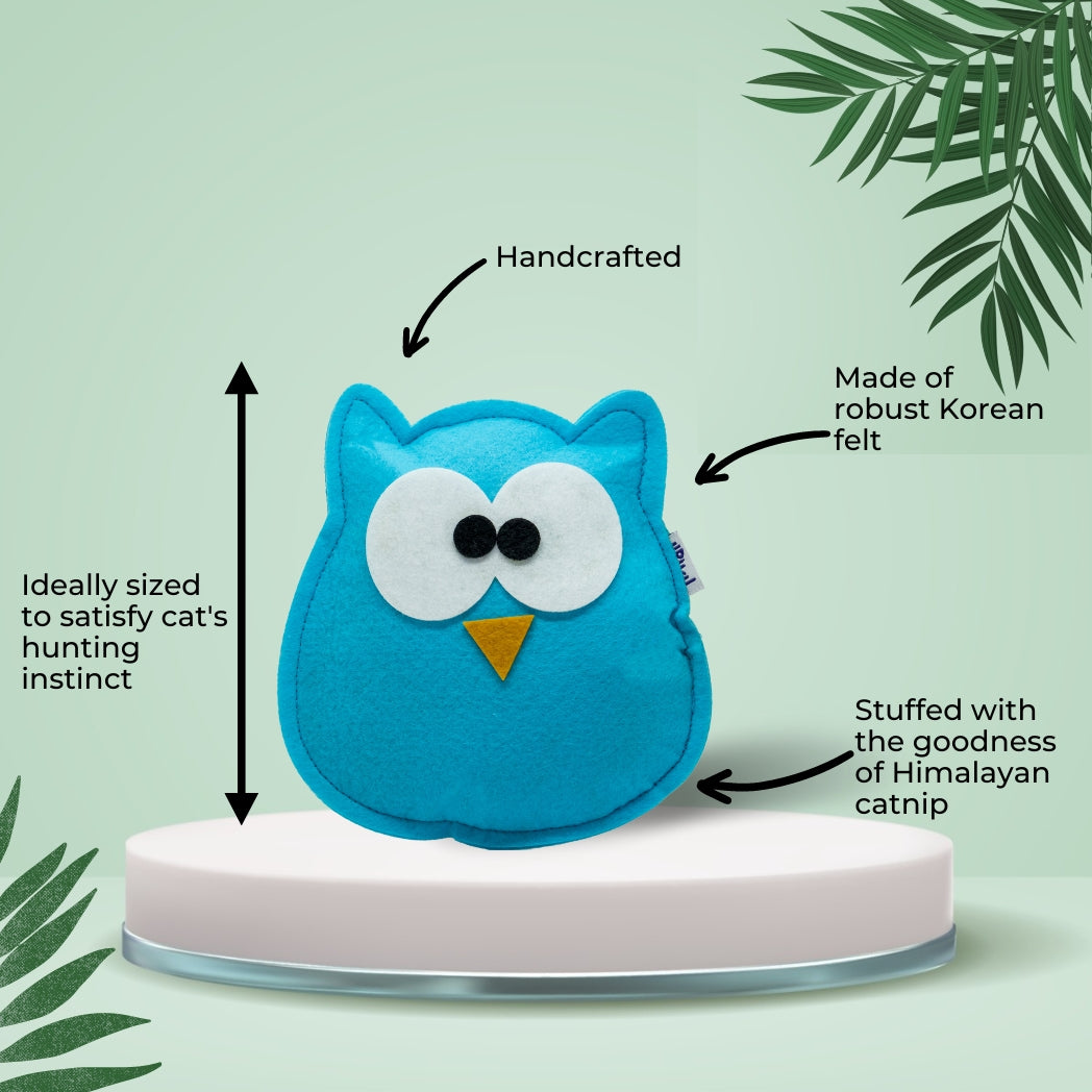 HRIKU® Felt Catnip Toy Ghugghu (Owl), Organic Himalayan Catnip, Handcrafted