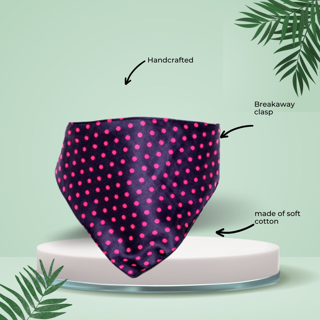 HRIKU® Dog Bandana, Pink Polka Paws - Blue