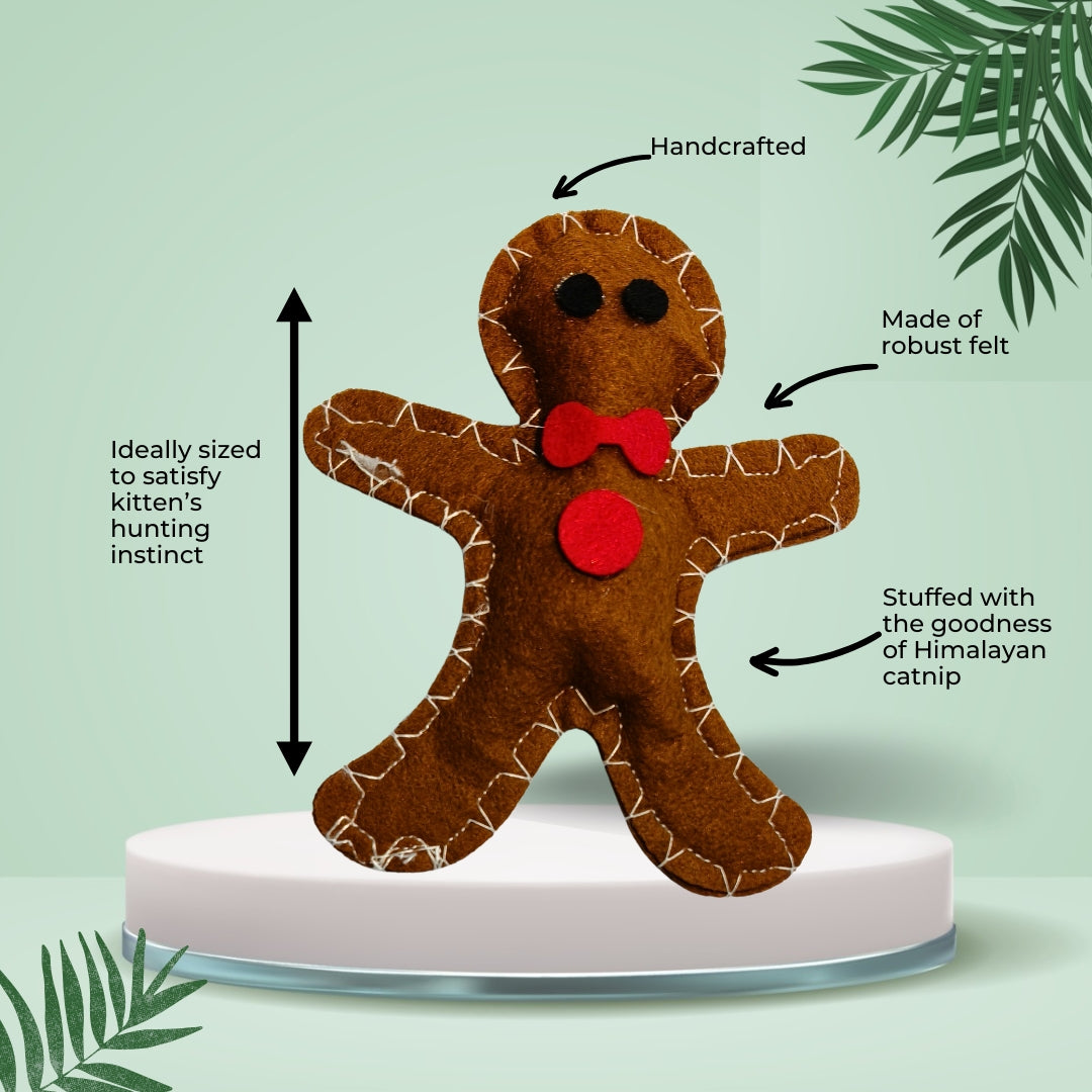 HRIKU® Felt Catnip Toy Gingerbread Man, Organic Himalayan Catnip, Handcrafted