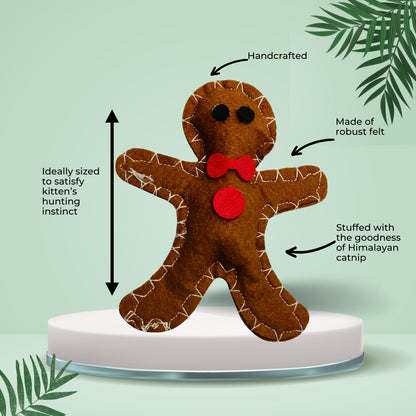 HRIKU® Felt Catnip Toy Gingerbread Man, Organic Himalayan Catnip, Handcrafted