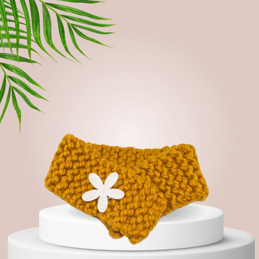 HRIKU® Crocheted Woollen Cat Muffler, Indian-Made, Handcrafted - Ochre