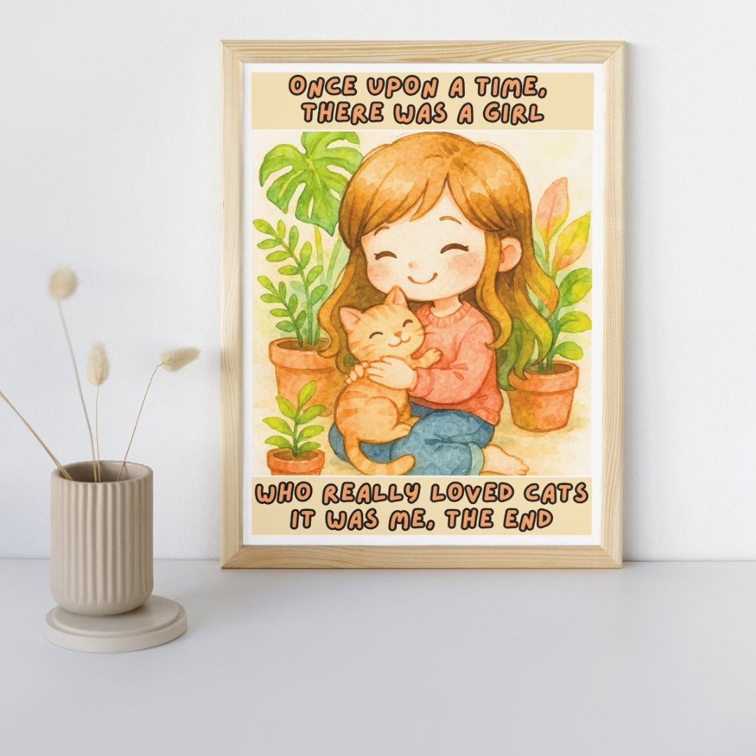 HRIKU® Art Prints - Quirky Cat & Dog Designs - Cat Lady (Without Frame)