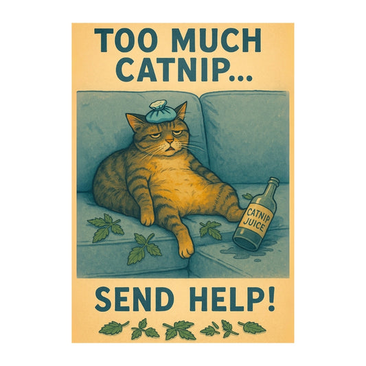 HRIKU® Art Prints - Quirky Cat & Dog Designs - Party Cat (Without Frame)