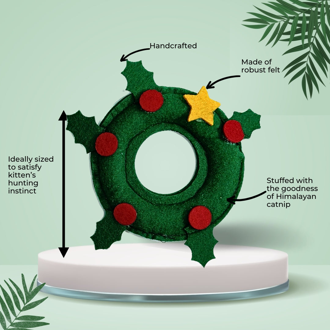 HRIKU® Felt Catnip Toy Christmas Wreath, Organic Himalayan Catnip, Handcrafted