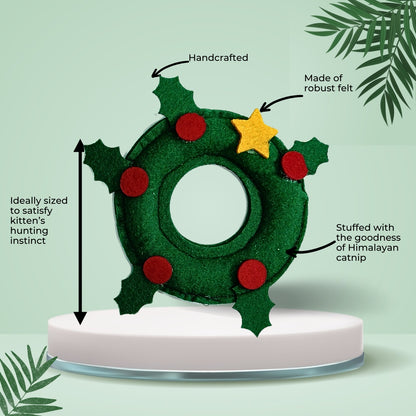 HRIKU® Felt Catnip Toy Christmas Wreath, Organic Himalayan Catnip, Handcrafted