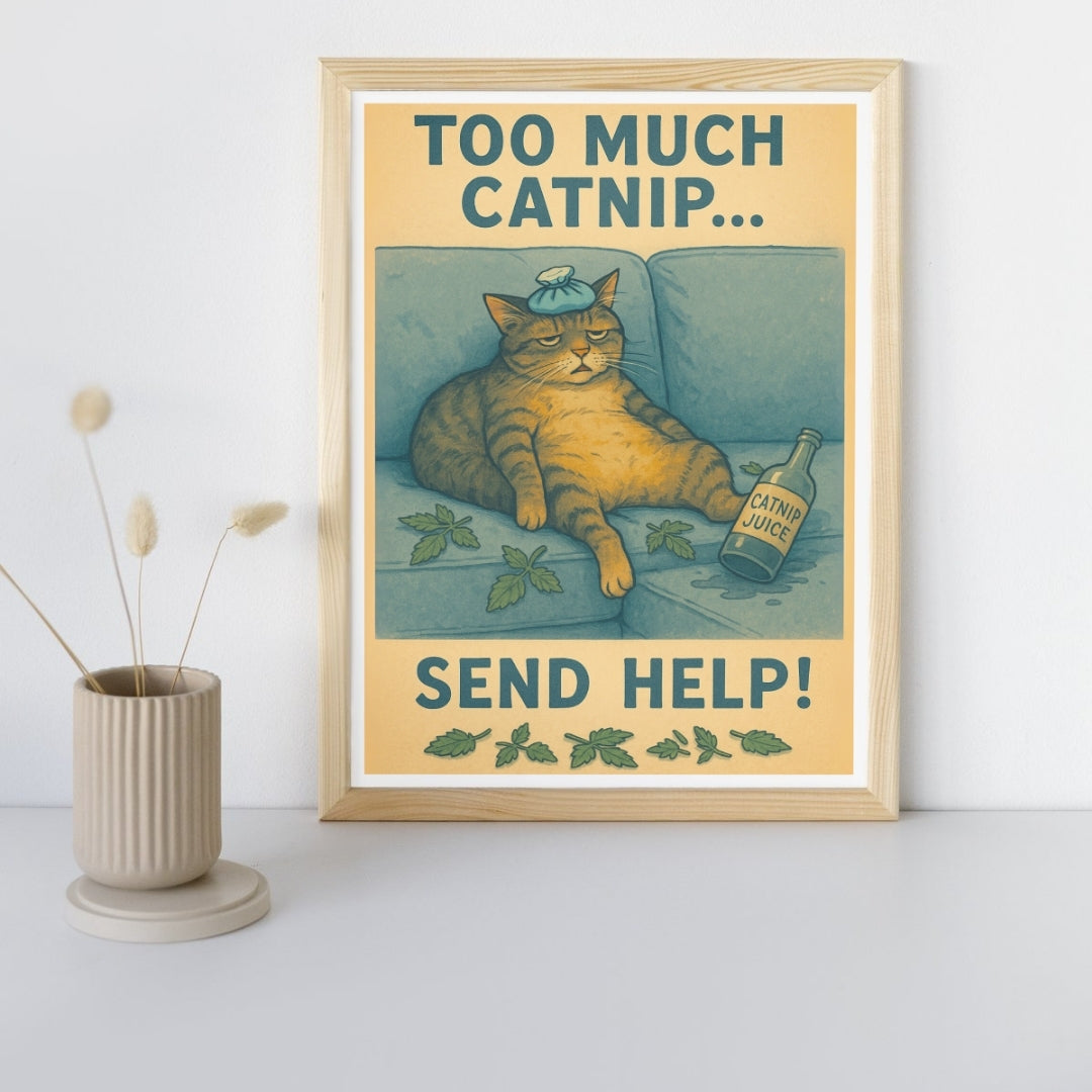 HRIKU® Art Prints - Quirky Cat & Dog Designs - Party Cat (Without Frame)
