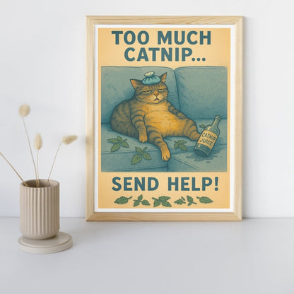 HRIKU® Art Prints - Quirky Cat & Dog Designs - Party Cat (Without Frame)