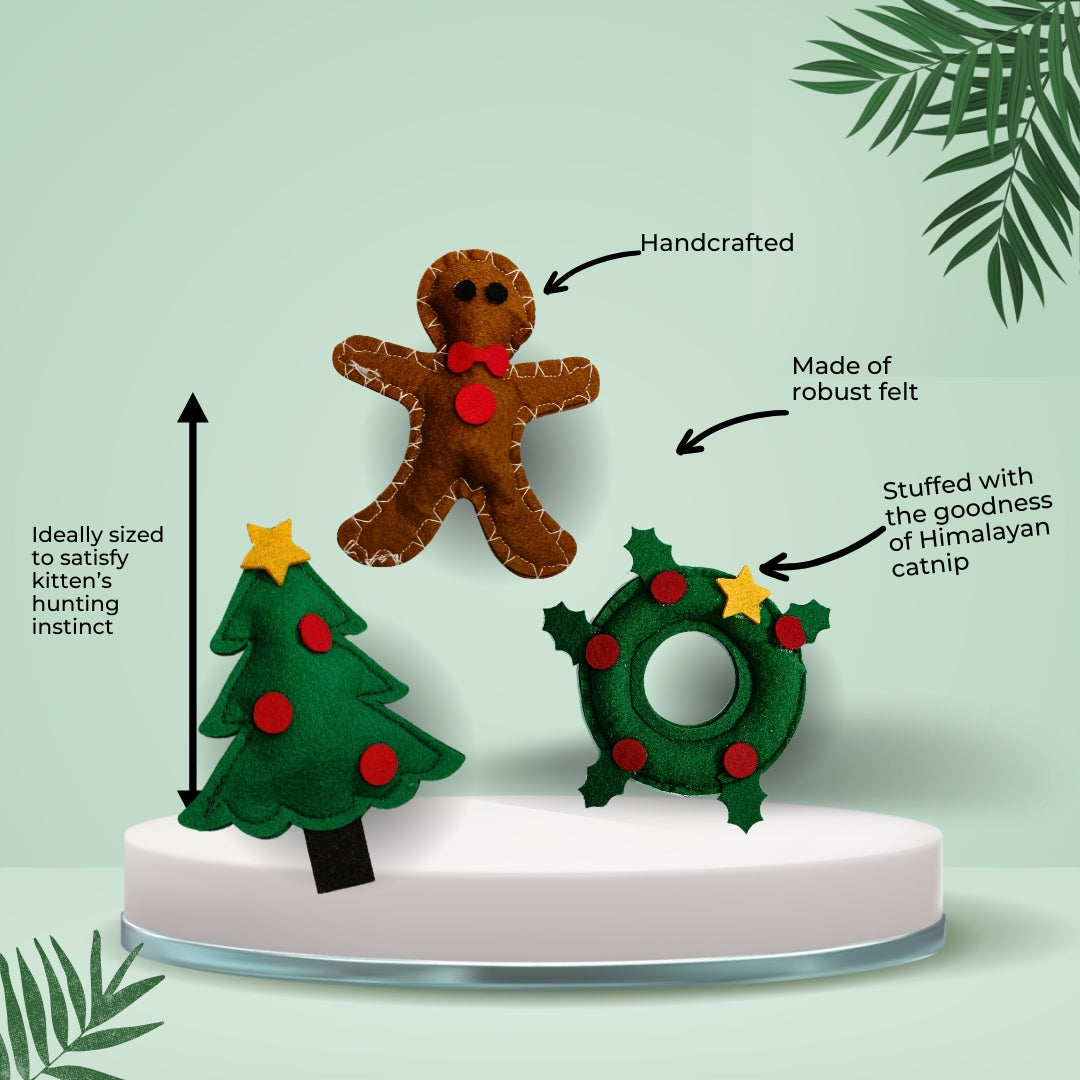 HRIKU® Felt Catnip Toy Christmas Set, Organic Himalayan Catnip, Handcrafted