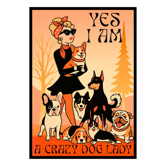 HRIKU® Art Prints - Quirky Cat & Dog Designs - Crazy Dog Lady (Without Frame)