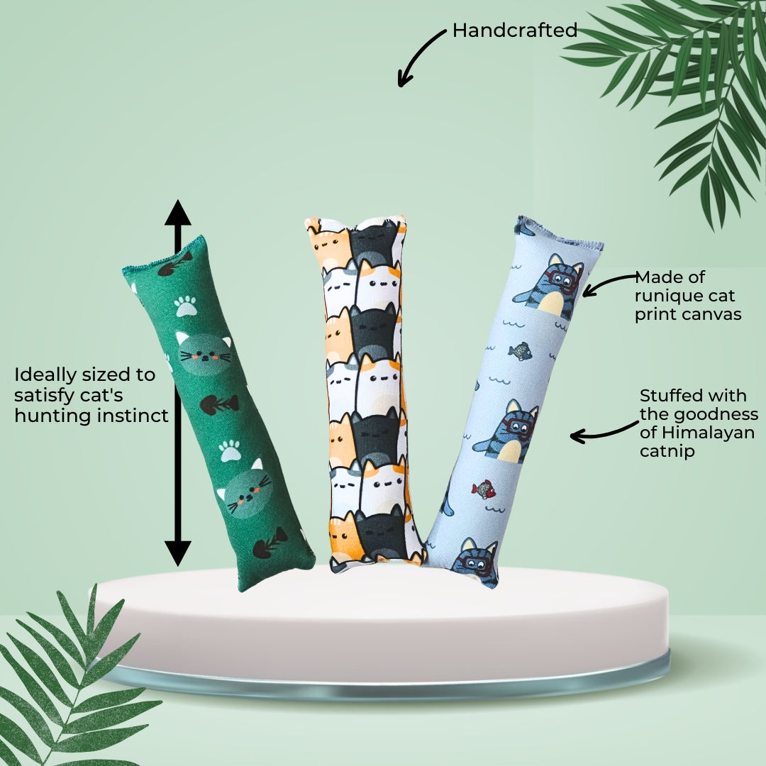 HRIKU® Catnip Canvas Kicker Toy, Organic Himalayan Catnip – Neko Parade (The Trio) - Pack of 3