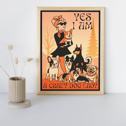 HRIKU® Art Prints - Quirky Cat & Dog Designs - Crazy Dog Lady (Without Frame)
