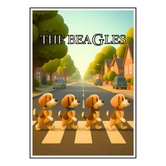 HRIKU® Art Prints - Quirky Cat & Dog Designs - The Beagles (Without Frame)