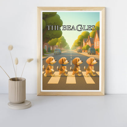 HRIKU® Art Prints - Quirky Cat & Dog Designs - The Beagles (Without Frame)
