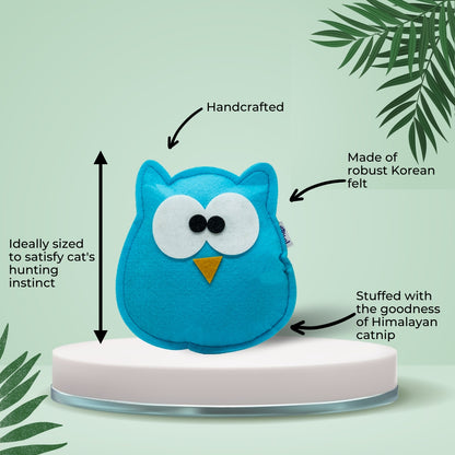 HRIKU® Felt Catnip Toy Ghugghu (Owl), Organic Himalayan Catnip, Handcrafted