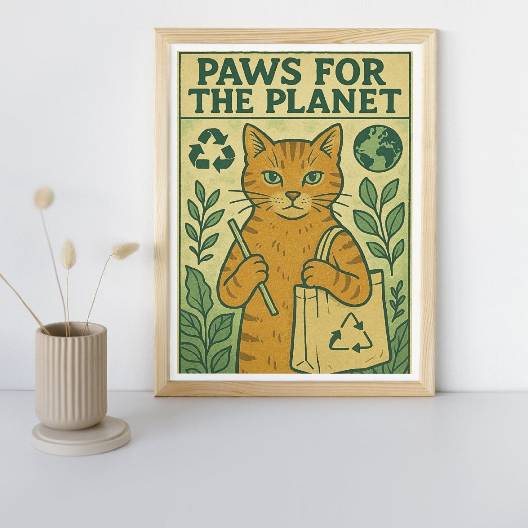 HRIKU® Art Prints - Quirky Cat & Dog Designs - Eco Cat (Without Frame)
