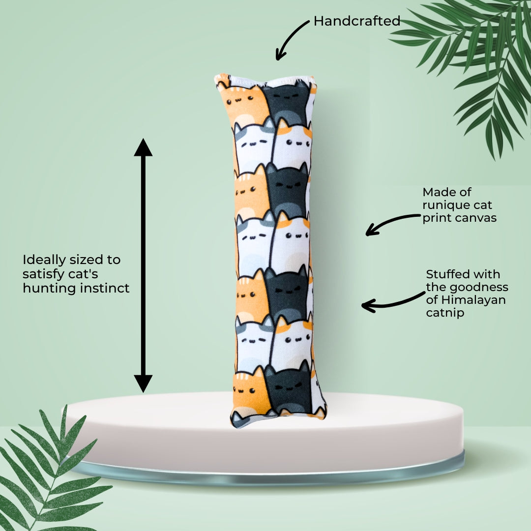 HRIKU® Catnip Canvas Kicker Toy, Organic Himalayan Catnip – Neko Parade (Orange-Grey)