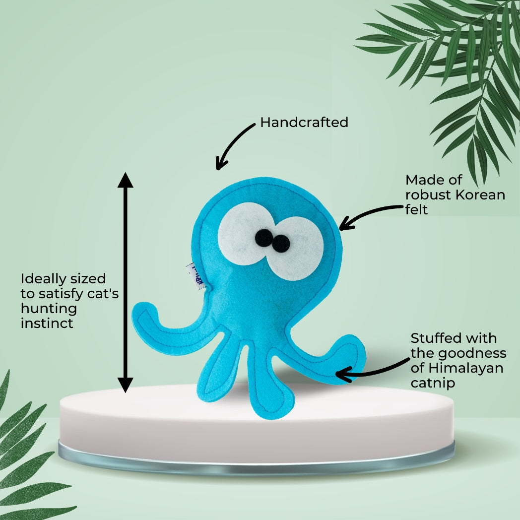 HRIKU® Felt Catnip Toy Ashtbahu (Octopus), Organic Himalayan Catnip, Handcrafted