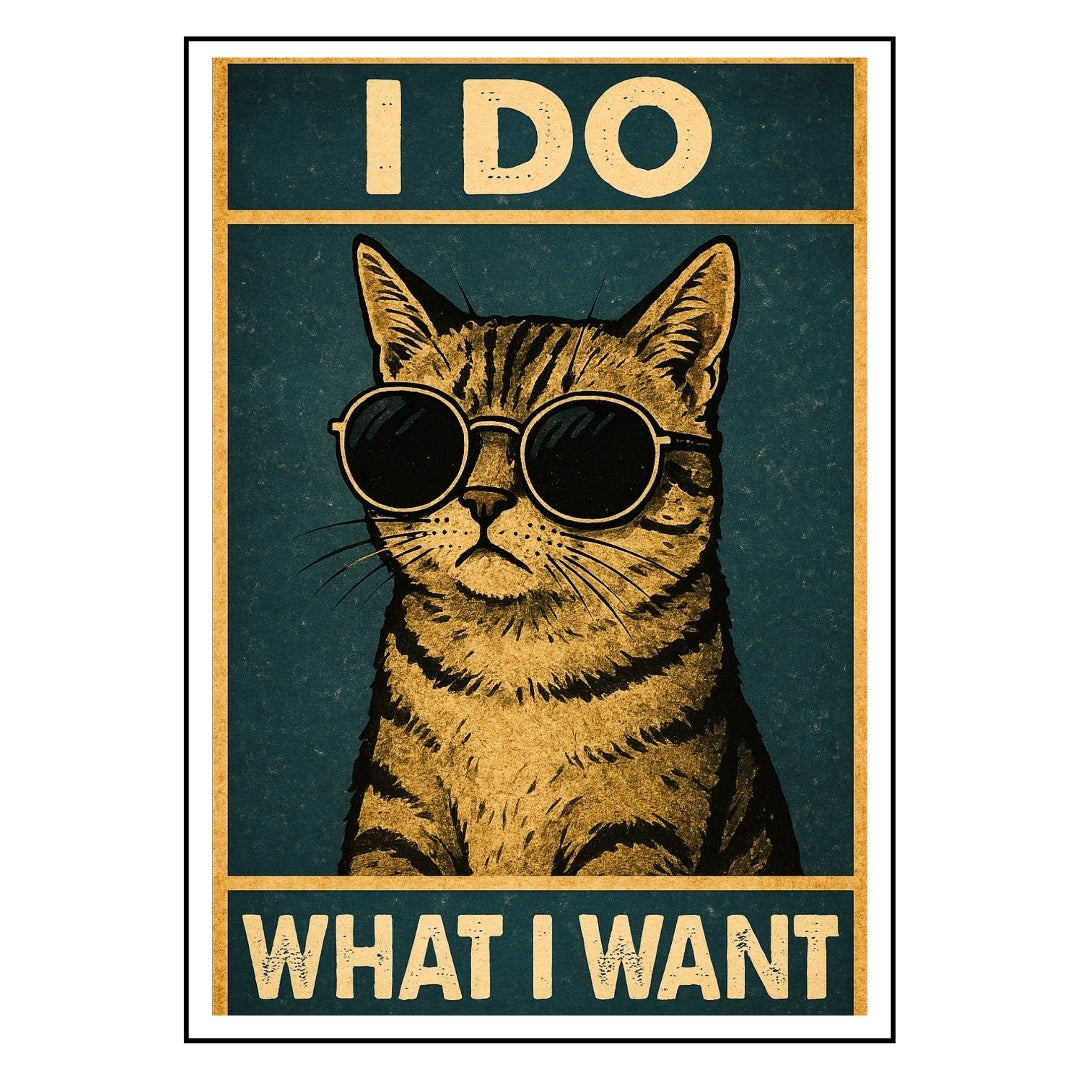HRIKU® Art Prints - Quirky Cat & Dog Designs - Boss Cat (Without Frame)