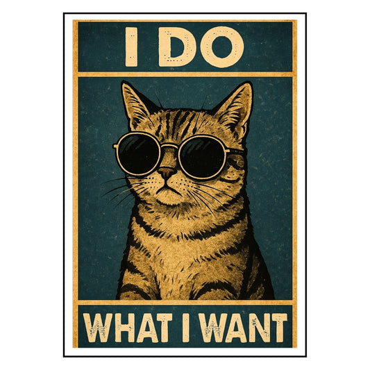 HRIKU® Art Prints - Quirky Cat & Dog Designs - Boss Cat (Without Frame)