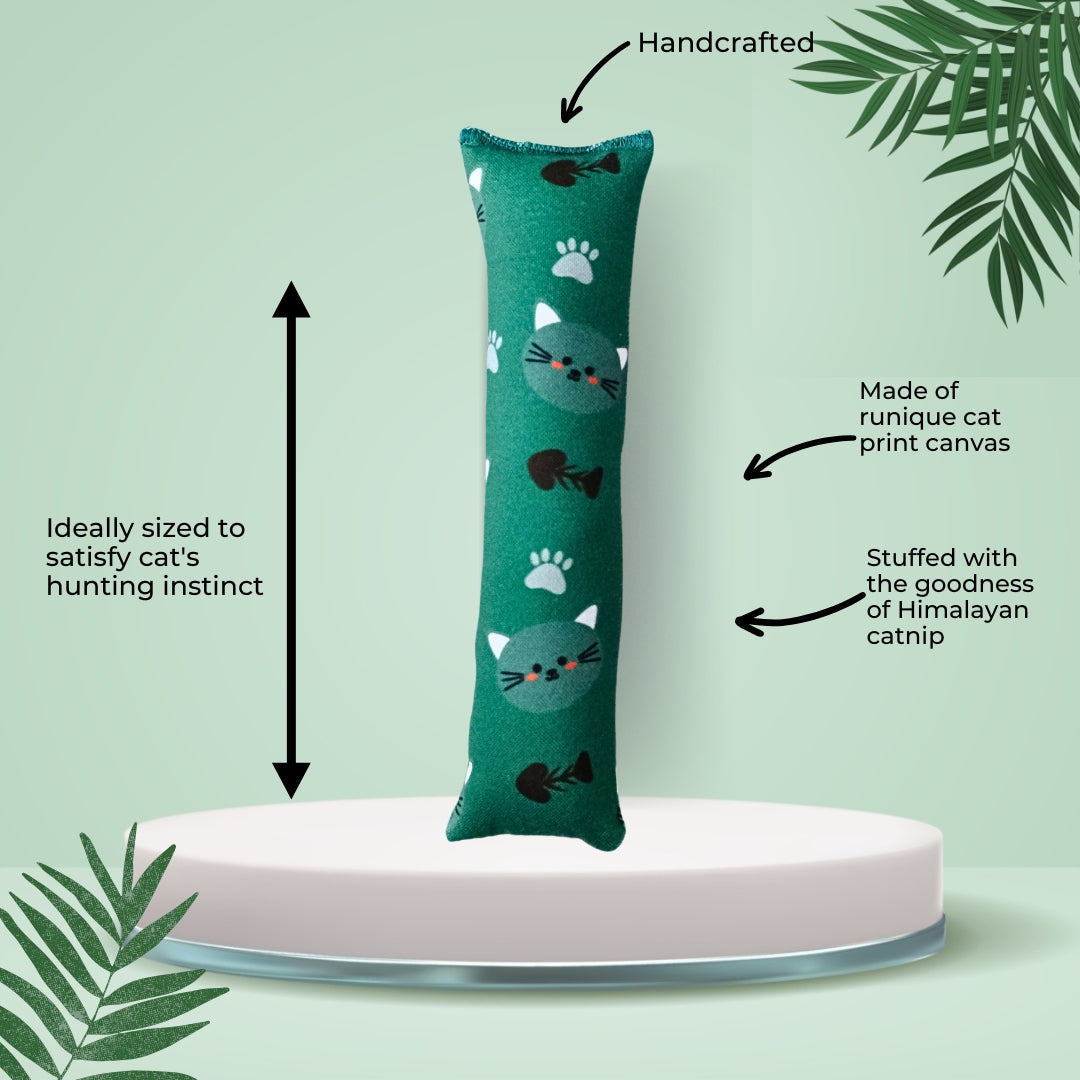 HRIKU® Catnip Canvas Kicker Toy, Organic Himalayan Catnip – Neko Parade (Green)