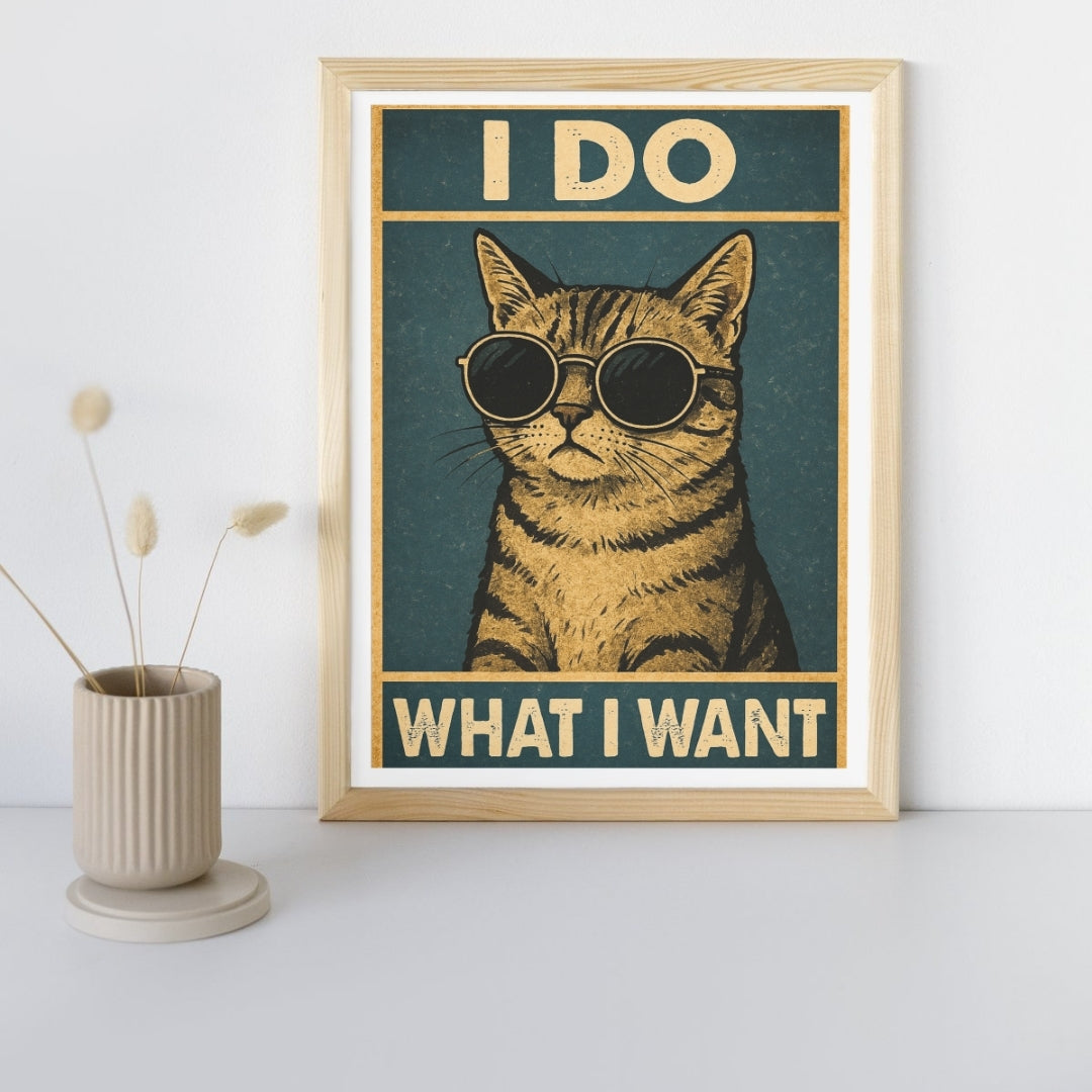 HRIKU® Art Prints - Quirky Cat & Dog Designs - Boss Cat (Without Frame)