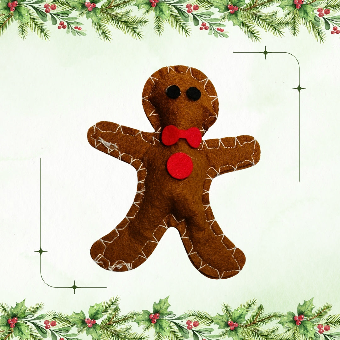 HRIKU® Felt Catnip Toy Gingerbread Man, Organic Himalayan Catnip, Handcrafted